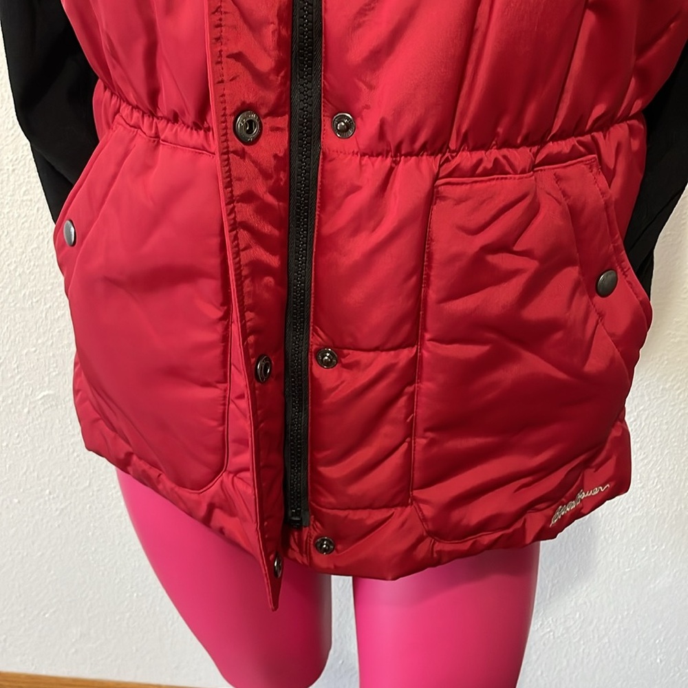 Eddie Bauer Red Black Buffalo Checkered Quilted Puffer Vest Size Medium Pockets - Picture 5 of 15